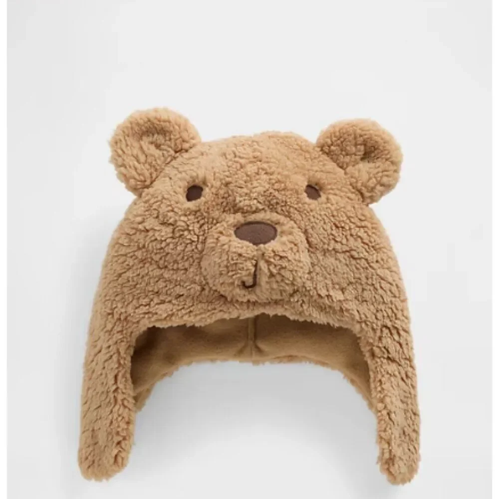 Gap Toddler Teddy Trapper Hat Cozy Sherpa Knit Brannan Bear Appliques Front M/L